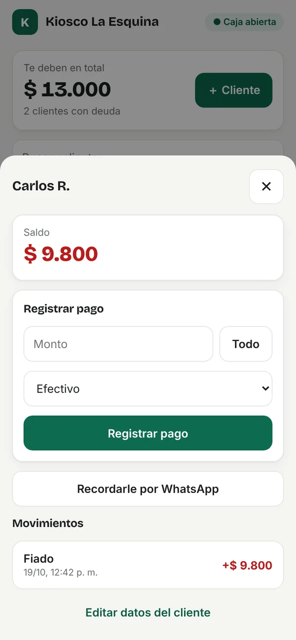 Detalle de la cuenta de un cliente