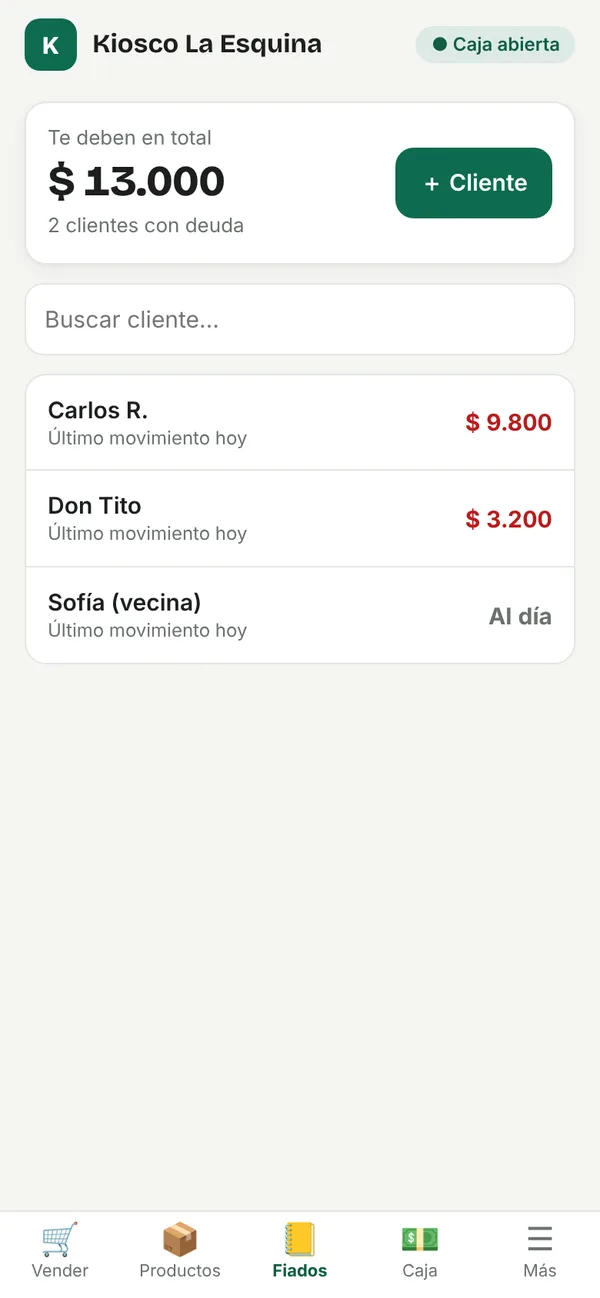 Lista de clientes con saldo de fiado